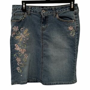 Angels Denim Skirt with Embroidered Detail
